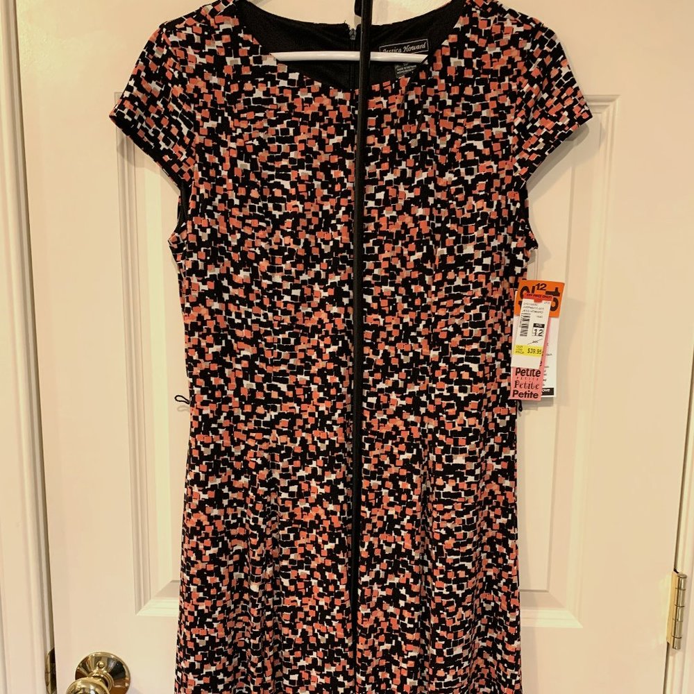 JESSICA HOWARD coral, black & white shell dress, size 12 Petite, NWT!